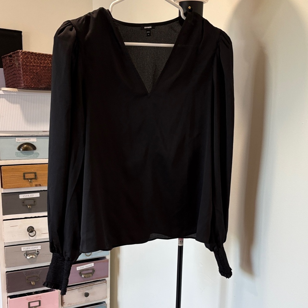 Express Black V-Neck Long Sleeve Blouse